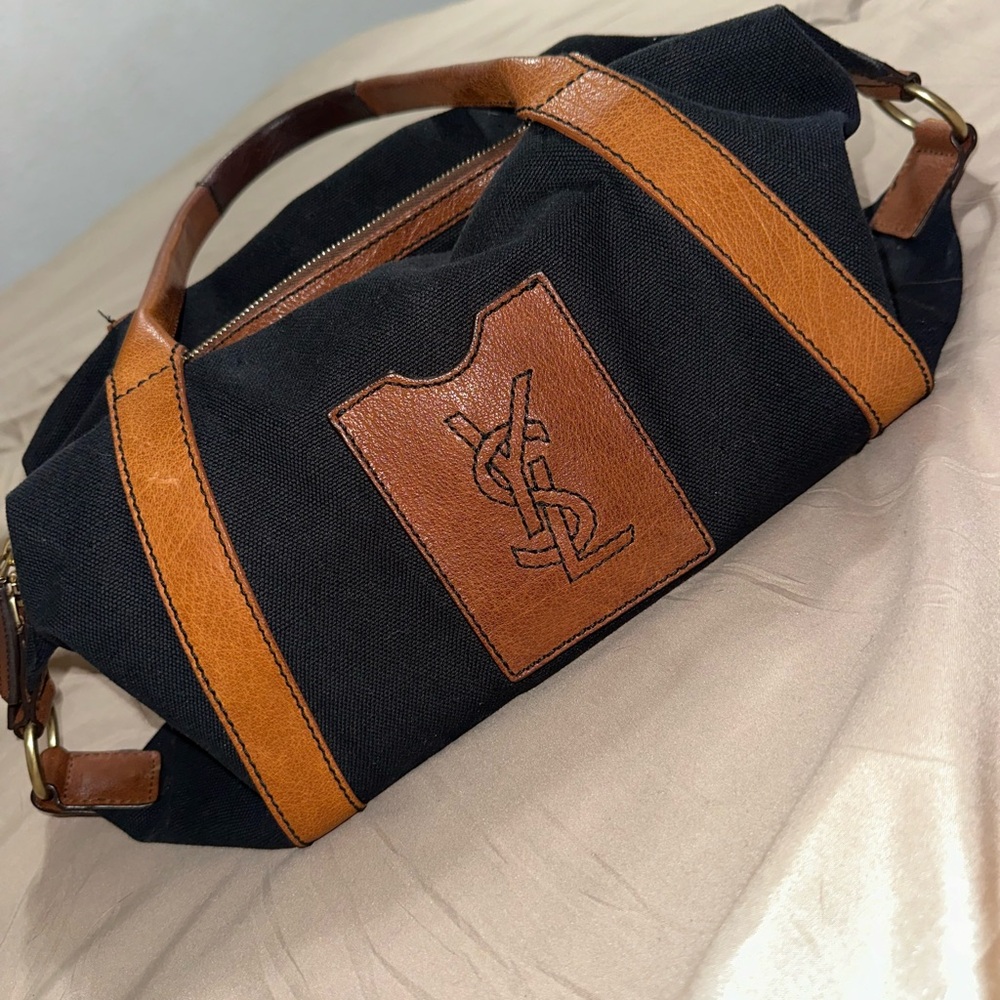 Yves Saint Laurent Black and Tan Duffel Bag
